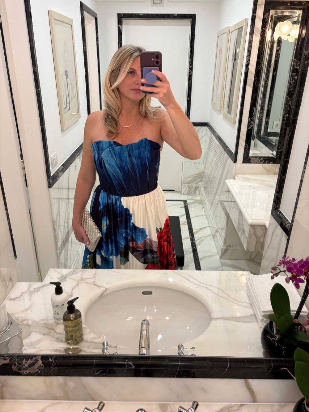 Alice + Olivia Blue and White Strapless Floral Maxi Dress - Picture 7 of 8